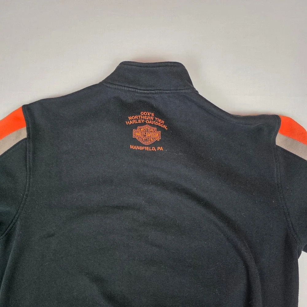VTG Harley-Davidson Racing Full Zip Sweatshirt Mens Med Black Orange Patches Y2K
